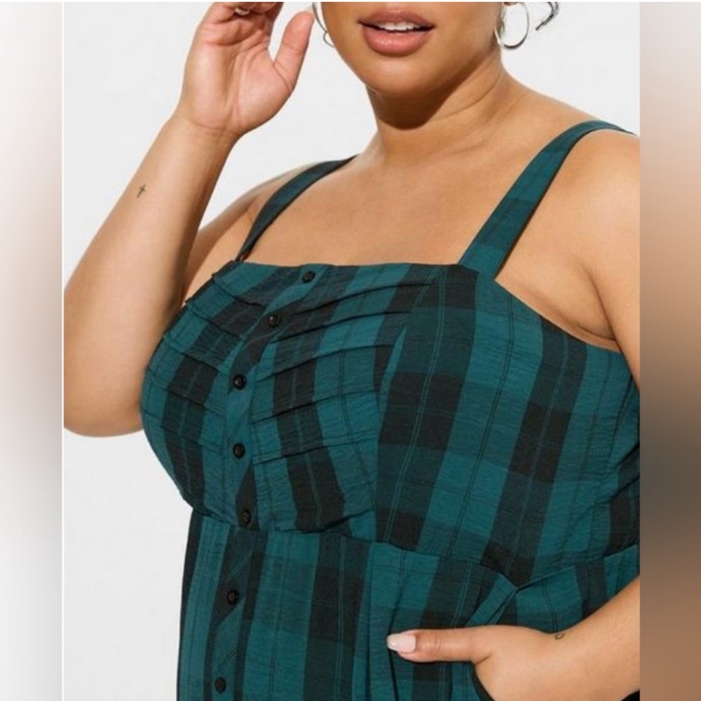 Torrid Green Plaid Button-Front Midi Dress - Picture 2 of 14